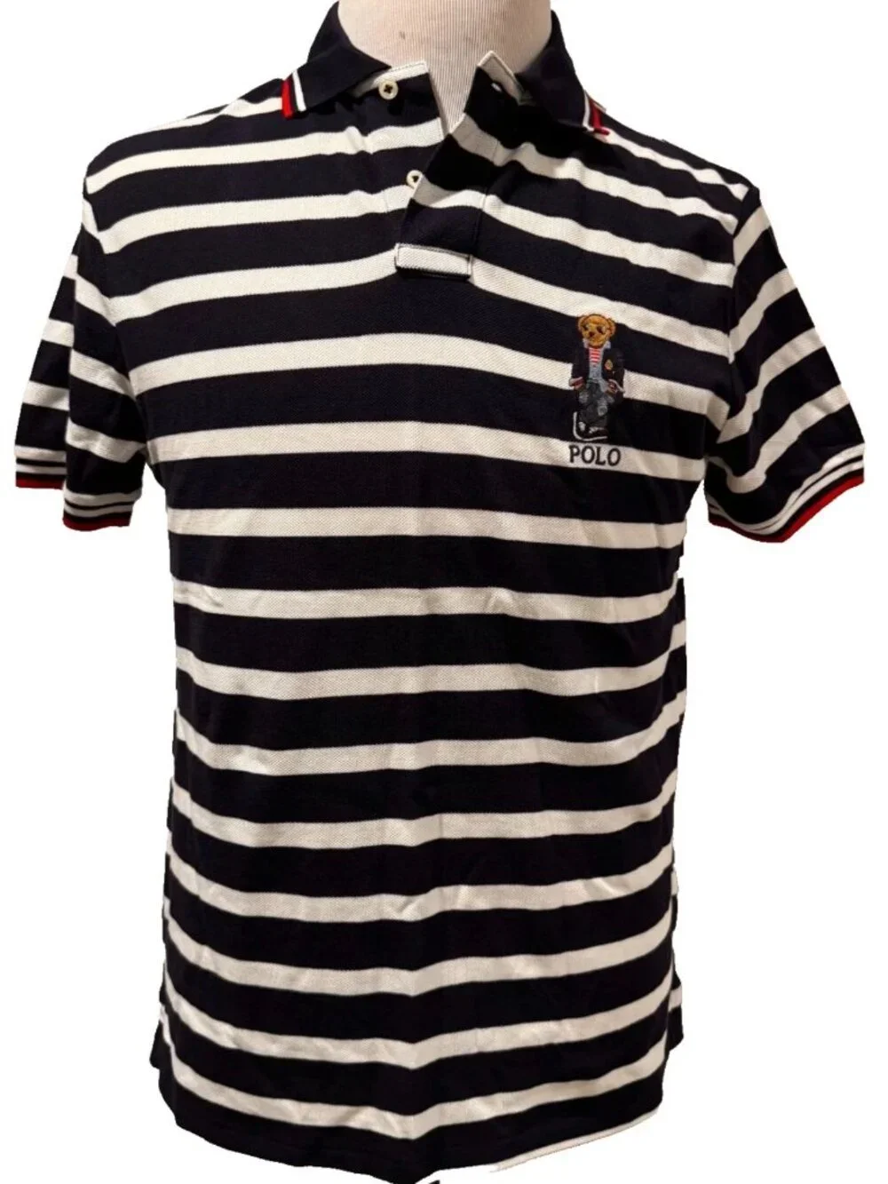 Polo Ralph Lauren Men's Polo Bear Striped Custom Slim Fit Polo Shirt M